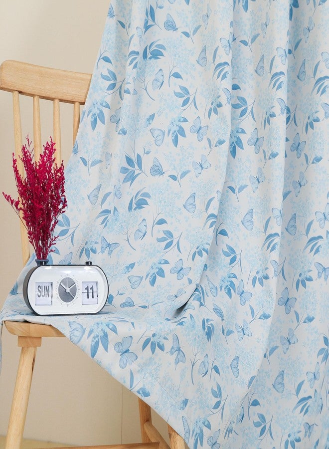 RLoncomix Blue Blackout Curtains for Bedroom Living Room 84 Inches Long Flower and Butterflies Printed Window Treatments French Country Grommet Window Drapes Set 2 Panels - Image 1